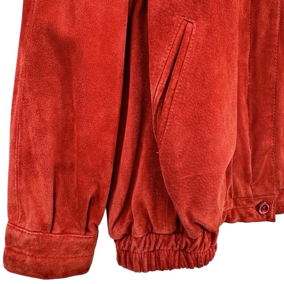 Vintage 70s/80s Suede Bomber Jacket Rust Orange Leather Coat Taiwan | Size M/L - Picture 11 of 15